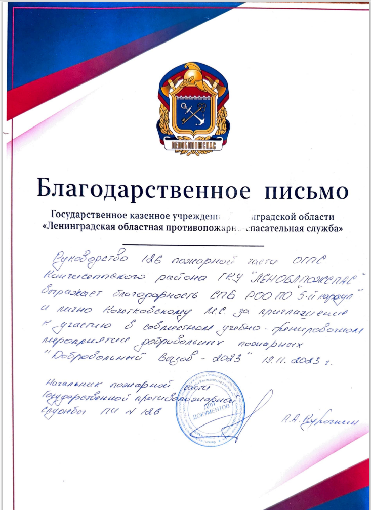 Благодарственное письмо Добровольный вызов 2023